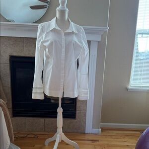 White Women's Button-Down Shirt with Pleated Cuff Detail